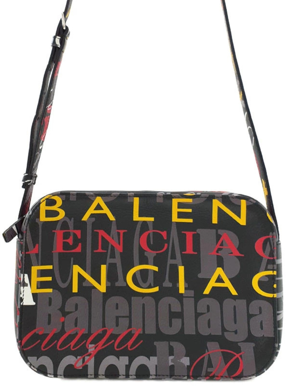 Balenciaga Calfskin Multicoluer Logo Everyday Camera Bag Black Red